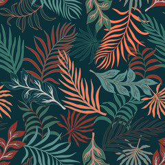 Tropical background with palm leaves. Seamless floral pattern. Summer vector illustration