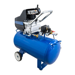 Air compressor on isolated background with clipping path. Pump machine or pneumatic engine use in car factory.
