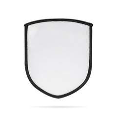 Blank patch or fabric label on isolated background with clipping path. White logo team or emblem...
