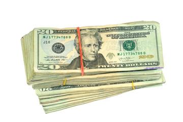 close up on stacking USA dollars isolated on background