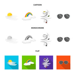 Vector illustration of weather and climate sign. Set of weather and cloud vector icon for stock.