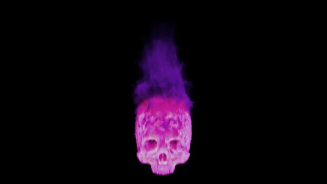 Animated engulf in toxic flames with dark smoke skull for Halloween use or other scary effect. Isolated and easy to loop, 360 degree spin. Mask included.