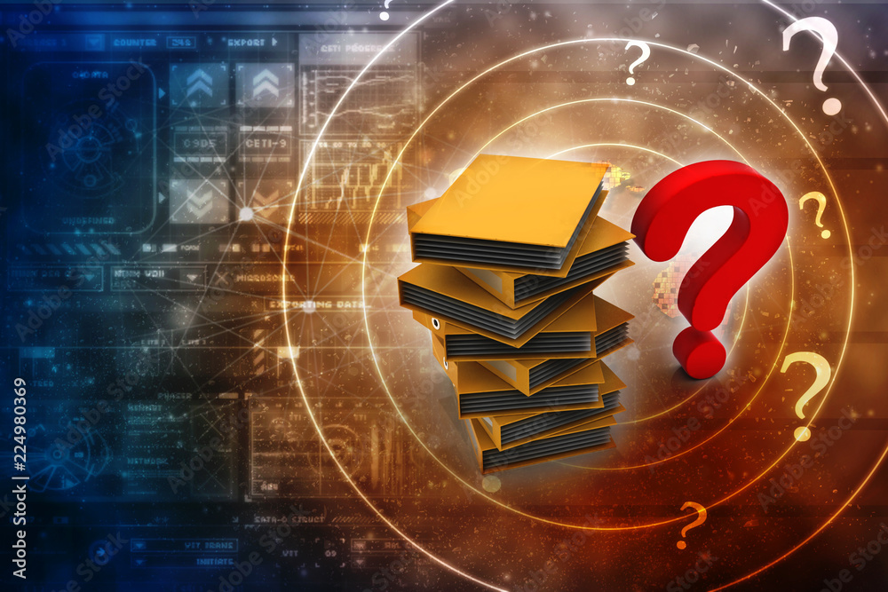 Poster 3d rendering file folder with question symbol