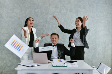 Business Concepts. Businessman is working in office. Business People work happily and relax. Businessmen are throwing papers.