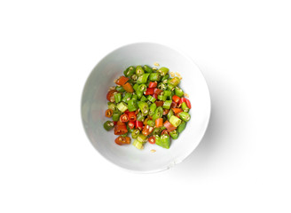 Bird chili or Thai chili sliced isolated on white background