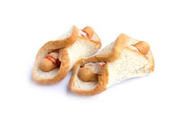 sandwich sausage with ketchup isolated on white background