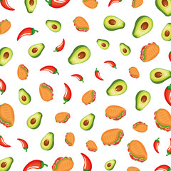 taco mexican with chili peppers and avocados pattern