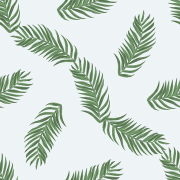 Palm leaf seamless pattern background. Beach seamless pattern wallpaper of tropical leaves of palm trees. Vector illustration.