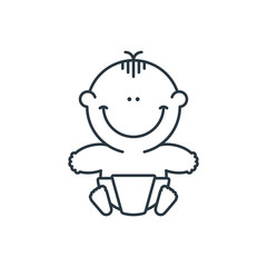 Funny beautiful baby in outline style. For children's stores with products for babies and pregnant women. Vector illustration.