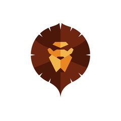 Strong lion face made of geometric shapes logo template. Strict icon with head of the jungle king. Vector illustration.