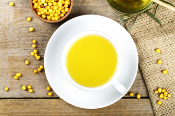 seabuckthorn tea on a table