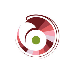 Beautiful sushi roll logo template. Abstract icon of a unusual pink shrimp for bars and cafes. Vector illustration.