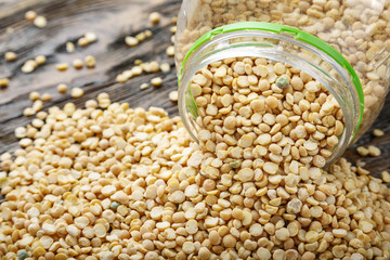 dry peas scattered on the table