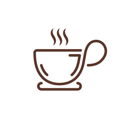 Brown coffee mug logo template. Icon of thick rounded curved lines. Vector illustration.