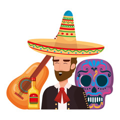 traditional mexican mariachi with tequila and mask