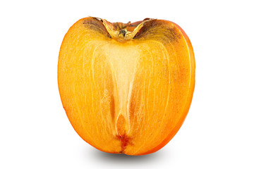 half persimmon on white background