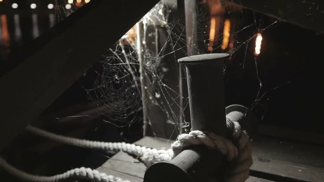 The spider on a cobweb during nighttime.