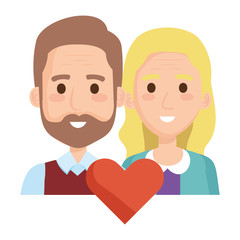 old couple lovers with heart avatars characters