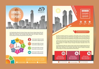 Front and back cover of a modern business brochure layout or flyer template, poster, magazine, annual report, book, booklet with red circle and gray design. Size A4
