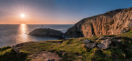 Sunset at south stack lighthouse on Anglesey in Wales