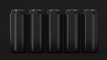  Black soda cans standing in two raws on black background