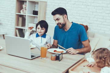 Obraz premium Works at Home. Upbringing. Looks After Children.