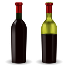 Bottles of red wine. Half full and full