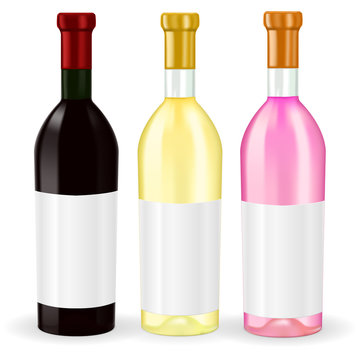 Bottles of wine. Red, white and rise wine