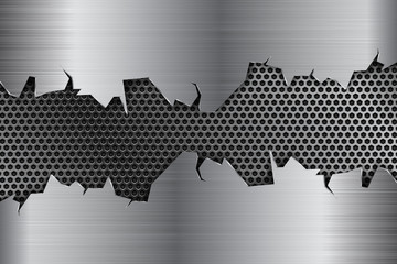 Metal background with torn edges and perforation