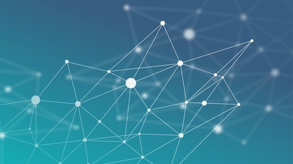 Abstract futuristic crypto blockchain. White dots and shapes in triangles. Modern digital technology concept texture for banner or web design