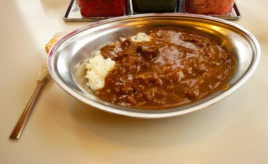 Japanese style curry with metallic plate 