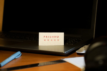 Password concept on sheet, board background