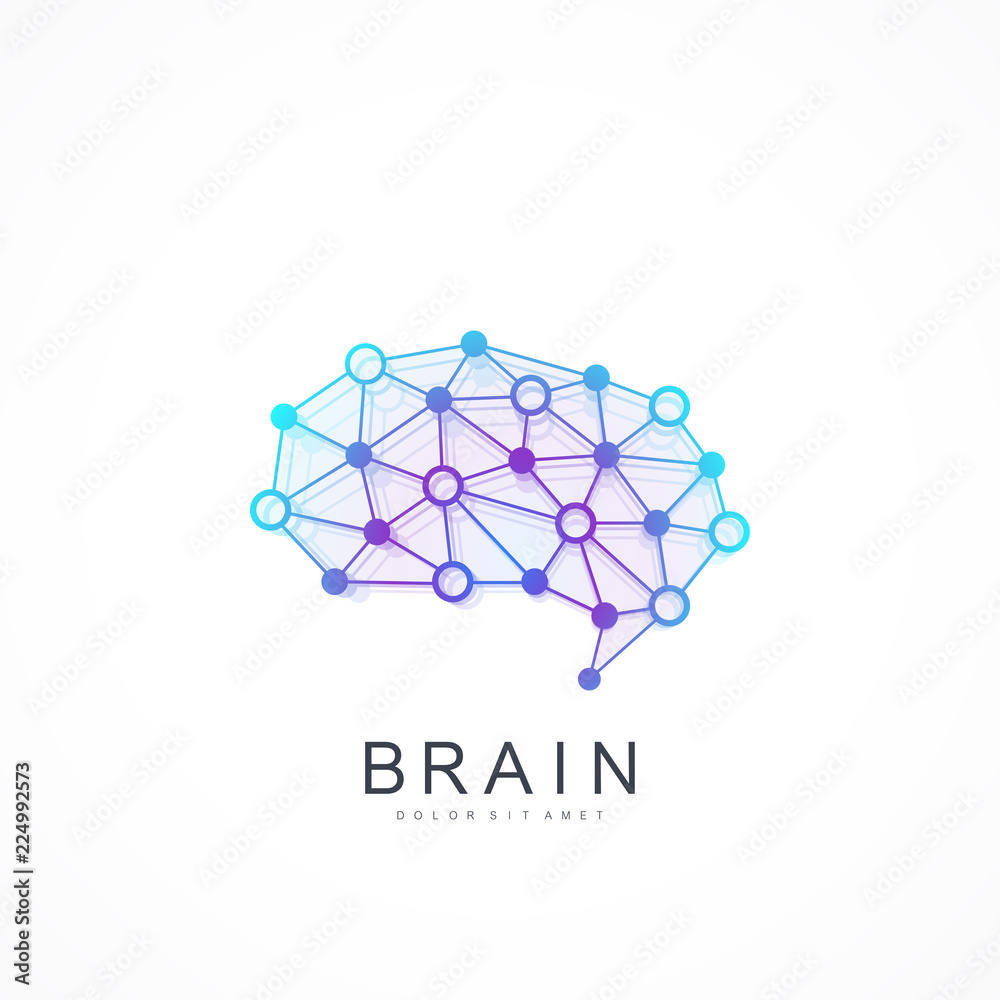 Poster creative idea concept design brain logotype vector icon. artificial intelligence brain logo concept