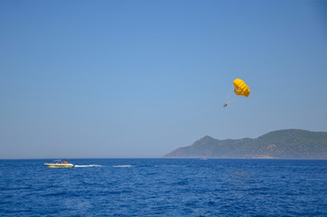 Parasailing in Turkey beach in summer.