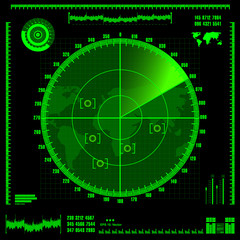 Obraz premium Green radar screen on black background, HUD interface
