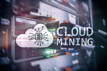 Fototapeta premium Cloud computing, data or cryptocurrency (Bitcoin, Ethereum) mining in data center. Server room background.