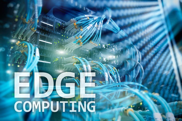 EDGE computing, internet and modern technology concept on modern server room background.