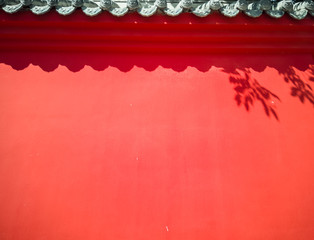 Red wall of a Chinese temple in Shenyang