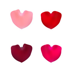 Pink and red rose petals set. The shape of a heart. Valentine s day. Greeting card Vector illustration.