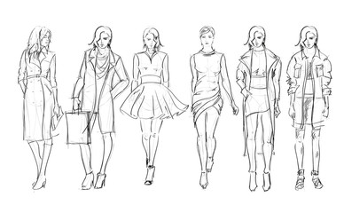 Fototapeta na wymiar Sketch. Fashion Girls on a white background. Vector illustration