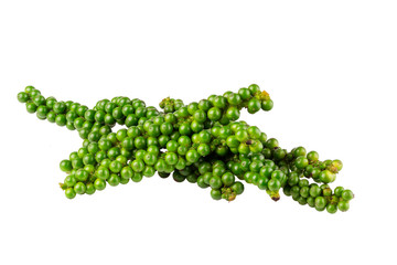 fresh green peppercorns isolated on a white background With clipping path