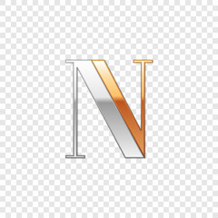 Vector graphic elegant silver and gold impossible font, symbol, alphabet, Letter N