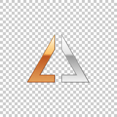 Abstract metal shape with silver and gold elements isolated object on transparent background. Vector Illustration