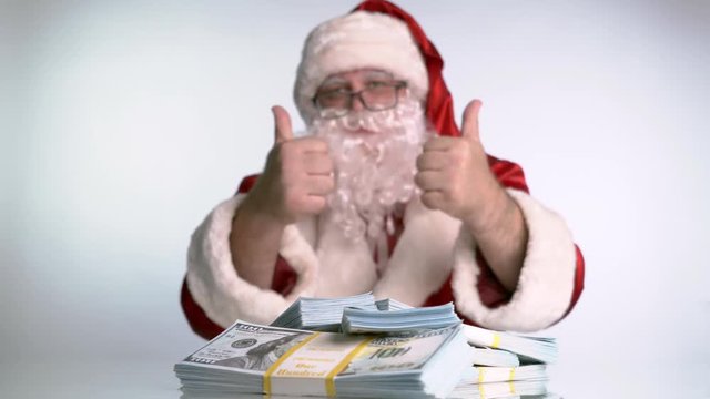 Santa Claus returns the money to the client.
