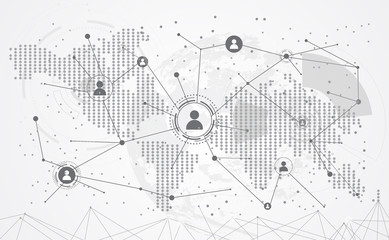 Connection abstract global world map dot line triangle and points concept business global network connection. Vector Illustration on hi tech gray background network.Vector illustration