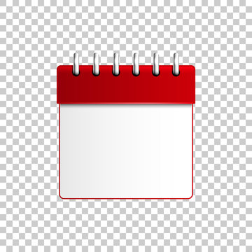 Realistic Calendar red isolated object on transparent background. Vector Illustration