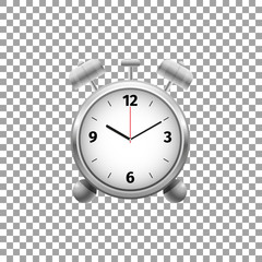 Realistic Classic silver alarm clock isolated object on transparent background. Vector Illustration