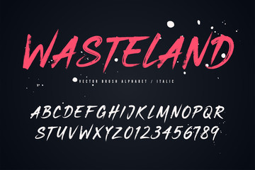 Fototapeta na wymiar Wasteland vector brush style font, alphabet, typeface