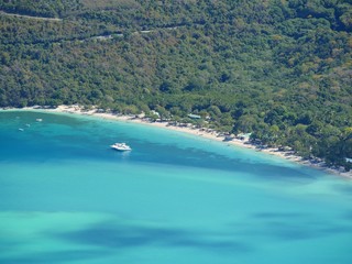 Fototapeta na wymiar Breathtaking aerial view of Magens Bay, one of the top beaches in the US Virgin Islands. 