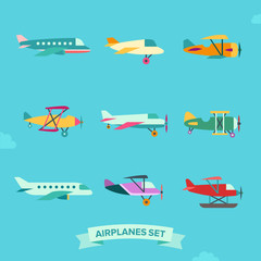 Airplane flat icon set. Clean and simple design.
